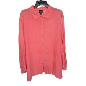 Eileen Fisher Woman Pink Linen. Button Up Shirt Size 1X FLAWED‎